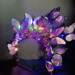 PERNEAKY LED Lights Luminous Butterfly Hair Band Colorful Plastic LED Glow Headband Luminous LED Light Luminous Flashing Headband Glowing Christmas Party