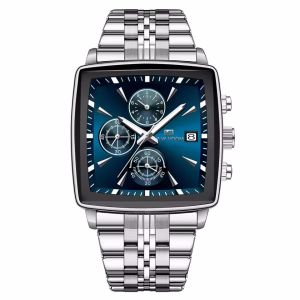 Men Watch Multifunctional Night Light Timer Stainless Steel Strap 3Bar Waterproof Sports Quartz Watches Gift