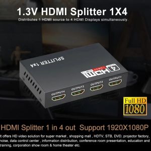 HDMI Splitter 1 in 4 Out 4K HD with Power Supply HDMI Switcher Amplifier for 2 Monitor PC Laptop Xbox Computer ps3