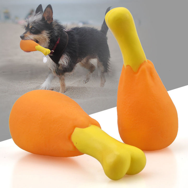 1pc Interactive Pet Toy Elastic Chicken Leg Design PVC Squeaky