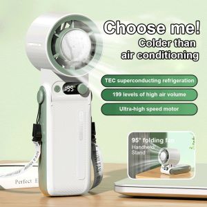 Taoxilife Turbo High Speed Portable Air Conditioner Fan 6000mAh USB Rechargeable 199 Gear Wind Adjust LED Digital Display Handheld Fan 2-in-1 Handheld & Neck Mini Cooling Fan For Office Outdoor Travel