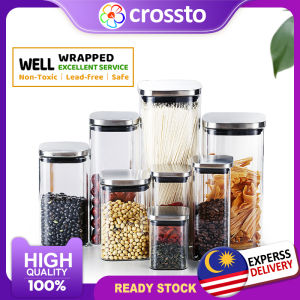CROSSTO Seasoning Bottle Spice Glass Jar Spaghetti Flour Sugar Container Balang Kaca Kedap Udara Airtight Condiment Jar
