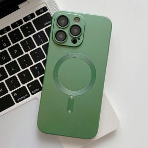 Luxury Magnetic Phone Case For iPhone 14 13 12 11 15 Pro Max 14 Plus for Magsafe Case Glass Lens Film Protection Soft Back Cover