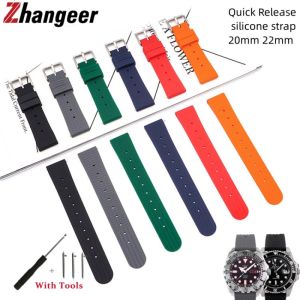 Zhangeer ยางซิลิโคนสายนาฬิกากันน้ำสำหรับการดำน้ำแบบปลดออกได้เร็ว20มม. 22มม. สายนาฬิกาข้อมือใช้ได้ทั่วไปสายสายข้อมือสำหรับเปลี่ยนสแตนเลสสตีลสีเงินอุปกรณ์เสริมสำหรับนาฬิกาพร้อมเครื่องมือ