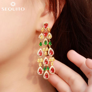 SEQUITO Gorgeous Colorful Cubic Zircon Water Drop Long Tassel Earrings for Women Bohemian Jewelry Summer Fashion SE369