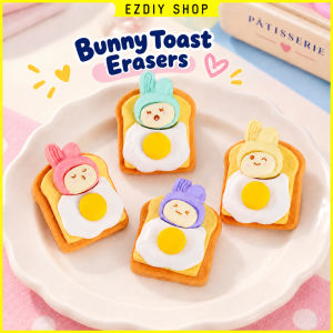Cute Rabbit Toast Bread Pencil Eraser Cartoon Bread Egg Bunny Rubber Eraser School Stationery Kids Gift Pemadam Pensil Comel