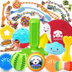 KIPRITII 25 Pack Various Dog Toys Set – Ideal for Teething Entertainment & Interactive Play Includes Puppy Toys Rope Toys Treat Balls and Squeaky Dog Toys
