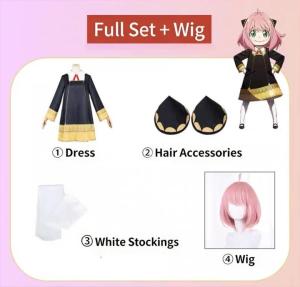UniKids Kids Anya Forger Cosplay Full Set With Pink Wig Socks Hair Clips Anime Spy X Family Girls Halloween Party Costume