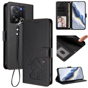 Cute Cat Leather Flip Wallet Phone Case For Redmi 12C 12 A2 Plus A3 A1 Plus Note 12R Card Slots Wrist Strap Cover Bag