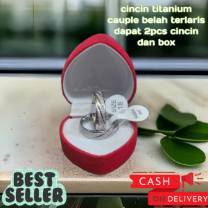 COD!! PROMO COD!!! Cincin Kawin Udah Dapat 2 Pcs + Box Cincin Silver Stainless Steel Polos Belah Warna