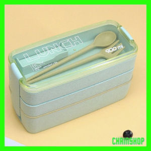 Japanese Style 3 Layer 900ml 2 Layer 750ml Wheat Straw Lunch Box Portable Spoon Fork Lunch Boxes