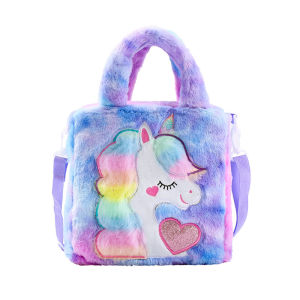 TAS SELEMPANG SKOOLA JINJING UNICORN RAINBOW LUCU BULU KIDS SLING BAG