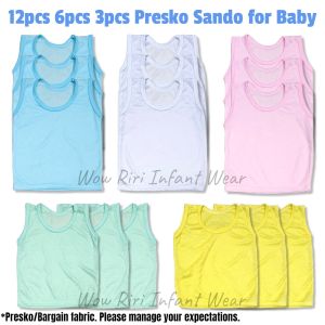 12PCS 6PCS 3PCS Sando Sabrina AFFORDABLE Newborn Infant WHITE and Colored PINK BLUE GREEN YELLOW Baby Clothes Bargain Cotton Sabrina Sando
