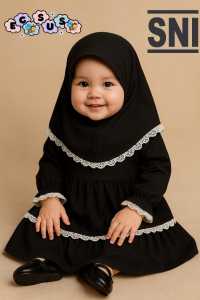 (EGSUS) Gamis Bayi Anak Perempuan Free Jilbab Murah Aurora New Born 0 3 Tahun Pink Model Hitam