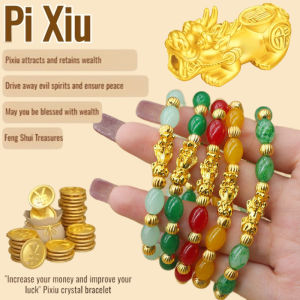 Womens Agate Bracelet Gold Bead Pixiu Charm Bracelet Fortune Wealth Energy Bracelet Lucky Stone Handmade Jewelry
