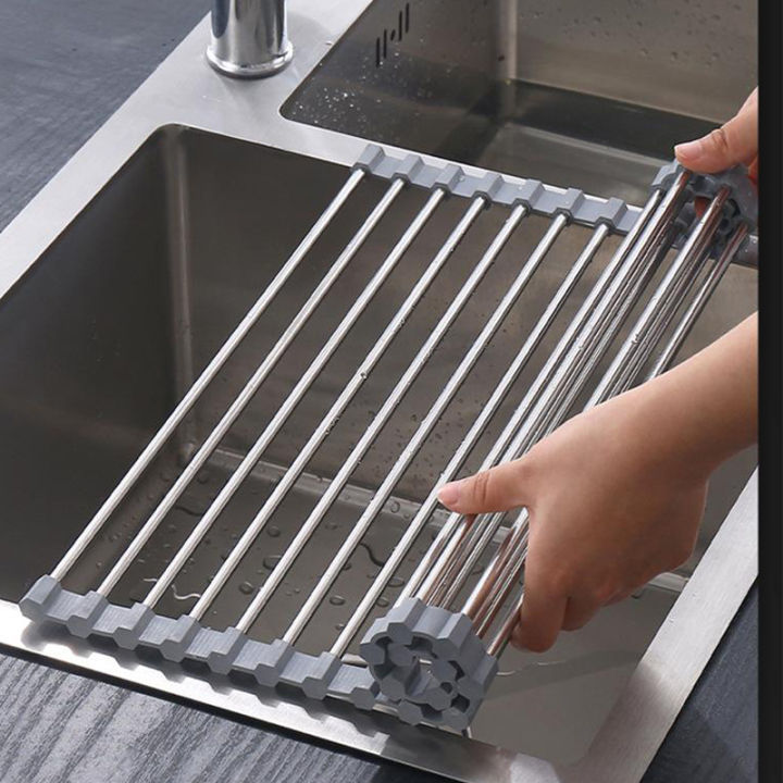 Roll Up Dish Rack, Stainless Steel Drying Drainer Over The Kitchen Sink ...