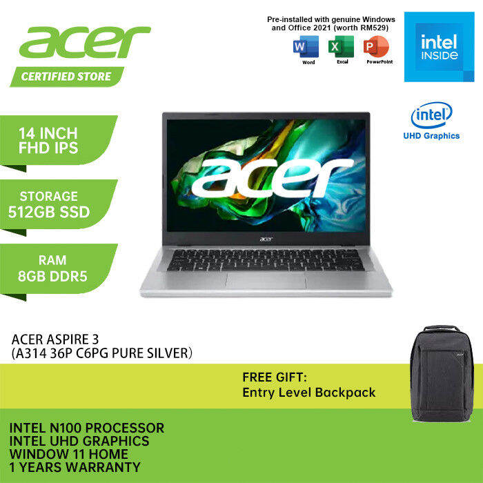 Acer Aspire 3 A314-36P-C6PG ( 14 Inch FHD | Intel N100 | 8GB RAM ...