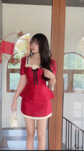 (Đen-Đỏ) Set Chân Váy + Áo Bigsize 50-90KG Dễ Thương Thanh Lịch Hack Dáng - S64- Ú Xinh Store (Set Tafta Fine Hoa Rời)