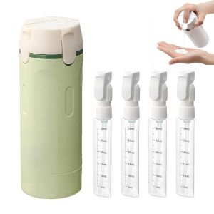 LUMIYA Leak-Proof 4 in 1 Travel Dispenser Bottles with Scale Label Stickers Refillable Travel Toiletries Bottles BPA Free Pump Bottles Shower Travel