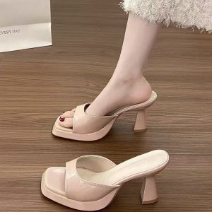 [Free Shipping] New Winter Collection: Stylish Waterproof Platform Sandals In Nude Color Perfect For Wearing Outdoors Featuring A Retro Design Square Toe And Open-Toe Style