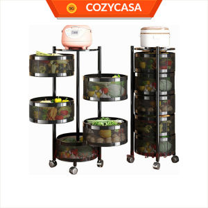 【COZYCASA】Cylindrical Kitchen Rotating Storage Box Basket Trolley Rack