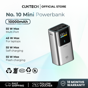 CUKTECH 10 Power Bank 10000mAh 100W MAX 2-Port Output Portable Charger Laptops Type C Port