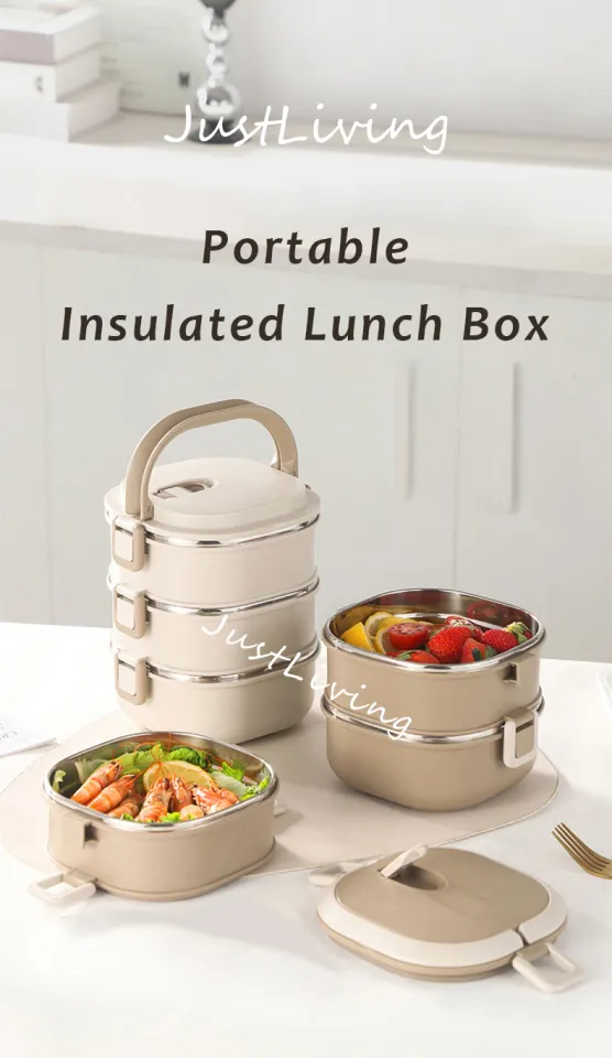 JustLiving 1/2/3-Tier Cylinder Portable Thermal Lunch Container