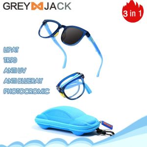Grey Jack Kacamata Anak Antiradiasi Blueray Photocromik Anti UV Bisa Dilipat TR90&Silikon Terbaru Fashion Anak Laki-Laki & Perempuan 666