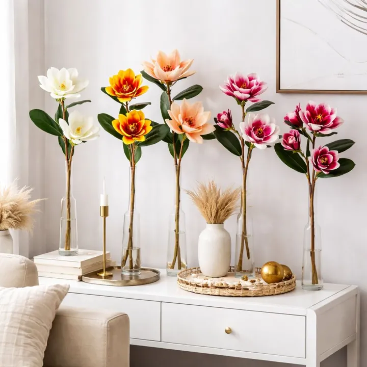 YJFUY Lớn Hoa Magnolia Nhân Tạo Cảm ứng thực tế Làm thủ công Mô phỏng ...