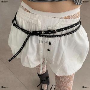 [COD] fhsav Y2K Punk Leather Double Thin Belt Women Men PU Black White Waist Strap Trendy Waistband Jeans Skirt Decoration