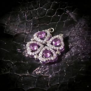 Lucky Clover Purple Crystal Pendant,Heart Cluster Violet Crystal Necklace
