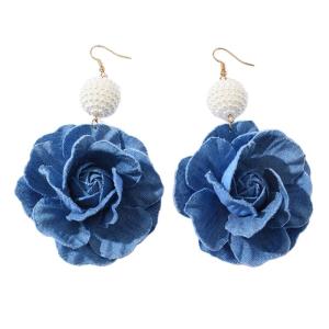Camellia Flower Exaggerate Earrings Eye Catching Denims Ear Rings Blue Flower Dangle Earrings Versatile Parties