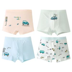 KUCHAR 4PCS/LOT Boys Underwear Breathable Mesh Ice Silk Cartoon Printed Teenager Boy Boxer Shorts Boys Panties for 2-12 Years Old Kids Panty