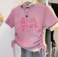 Kaos Serut Crop Top Anak Perempuan Kekinian Girl Pink | Fashion Umur 4 6 8 10 12 Tahun. 