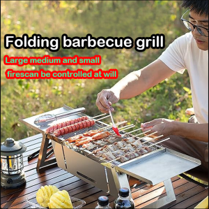 Foldable Grill Portable Outdoor Barbeque BBQ Grill Non-Stick 304 Stainless Barbeque Charcoal Griller with Stand and Tray