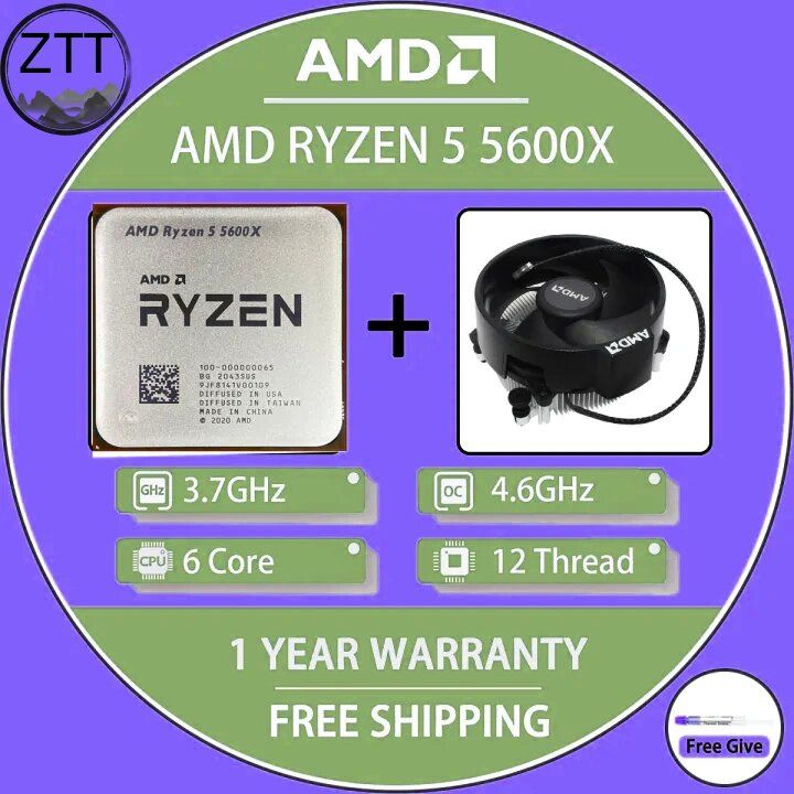 USED AMD Ryzen 5600X R5 5600X GHz Six-Core Twelve-Thread CPU