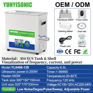 YUNYISONIC 120kHz Máy làm sạch siêu âm inox 304 with Degas/Sweep/Pluse bảng điều khiển số van công suất và xả có thể điều chỉnh dùng cho phòng thí nghiệm y tế và nha khoa