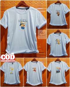 MV KING - KAOS OBLONG PUTIH LENGAN PENDEK BAHAN TEBAL/T-SHIRT PRIA TERBARU MOTIF RANDOM UKURAN XL