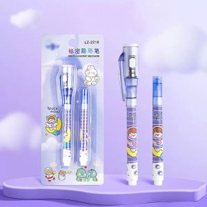 GAOSU Biến mất một cách bí ẩn Bút vô hình với Bộ nạp Đèn LED UV Với ánh sáng nhỏ Bút tin nhắn bí mật Hài Hước Hai đầu Bút đánh dấu vô hình dễ thương Nhật ký bí mật