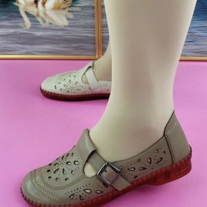 Free Shipping WomenS Flat Shoes Soft Leather New Spring/Autumn Style Soft Sole Mid-Heel Large Size Shallow Toe Mom Shoes Casual Style