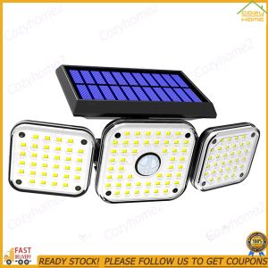 [CY] 112 LED Motion Sensor Outdoor Lights 3 Heads Flood Light for Garage Yard Porch