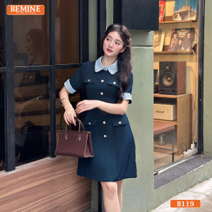 Đầm thiết kế BEMINE cổ đức phối kẻ sọc dáng chữ A phù hợp đi làm-B119