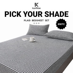 KUNFLOW Black White Plaid Bedsheet Set | Modern Gingham Design | Soft Breathable Cotton
