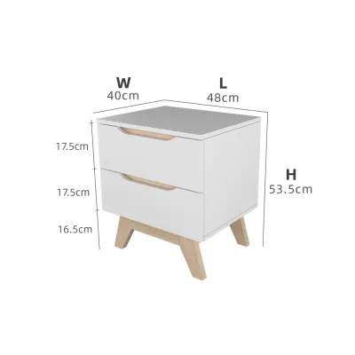 KitchenZ 2FT Simona Series Side Table Particle Board with 2 Drawers-HMZ-FN-ST-5444-NO+WT