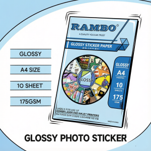 Rambo A4 Glossy Photo Sticker Paper – 175gsm Self-Adhesive 10 Sheets per Pack