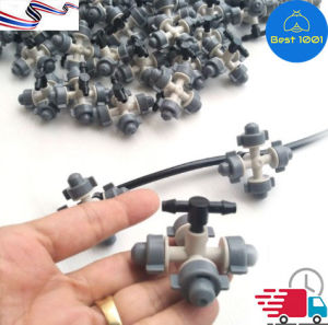 หัวพ่นหมอก 4 ทาง สีเทาพร้อมวาล์วกันน้ําหยด ต่อสายไมโครหรือสาย PE สําหรับรดน้ําต้นไม้ แปลงเพาะต้นไม้