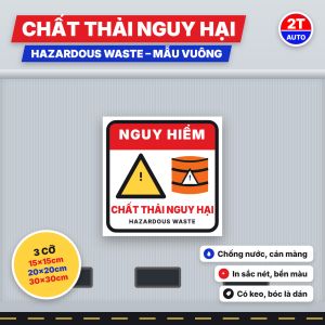 Tem Cảnh Báo Chất Thải Nguy Hại Hazardous Waste Decal Dán Thùng Chứa Kho Chất Thải Nhà Xưởng Chống Nước
