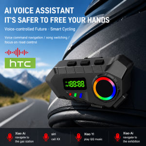 HTC NE87 Motorcycle Helmet Bluetooth Headset – Bluetooth 6.0 IP65 Waterproof FM Radio HD Display Noise Cancellation 1-Year Warranty