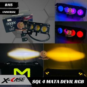 Lampu Tembak SQL 4 Mata Plus Devil RGB Hi Low Putih Kuning Universal Motor Mobil Bracket PNP