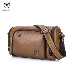 BULLCAPTAIN New Leather Shoulder Bag Mens Casual Sports Crossbody Bag Large Capacity